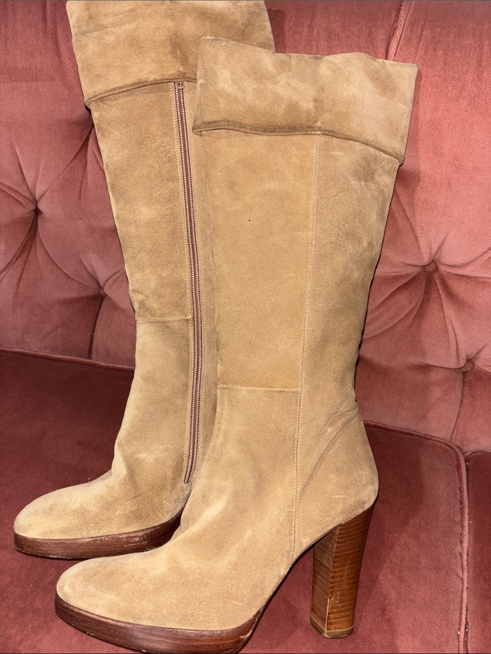 Vintage Fornarina boot high heel suede foldover knee high zip up fitted boot 6.5